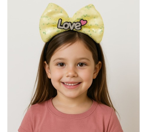 LED Işıklı Love Yazılı Sarı Fiyonk Taç – Kız Çocuk Parti Tacı