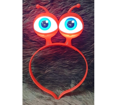 Led Işıklı & Pilli 3 Farklı Modda Yanan Uzaylı Göz Parti Tacı Kırmızı Renk 18x12 cm