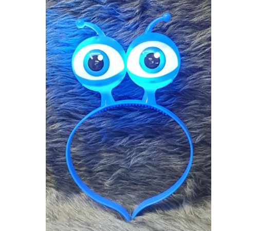 Led Işıklı & Pilli 3 Farklı Modda Yanan Uzaylı Göz Parti Tacı Mavi Renk 18x12 cm