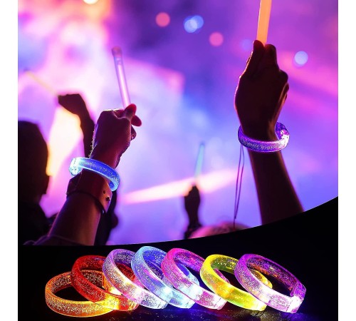 Led Işıklı Pilli Işıklı Rengarenk Kalın Bileklik Işıklı Bilezik Karışık Renk 1 Adet