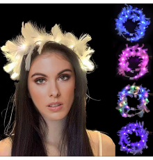 Led Işıklı Rengarenk Yanan 3 Fonksiyonlu Otrişli Parti Tacı Beyaz Renk 12x12 cm