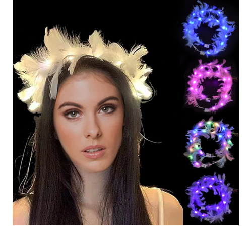 Led Işıklı Rengarenk Yanan 3 Fonksiyonlu Otrişli Parti Tacı Beyaz Renk 12x12 cm