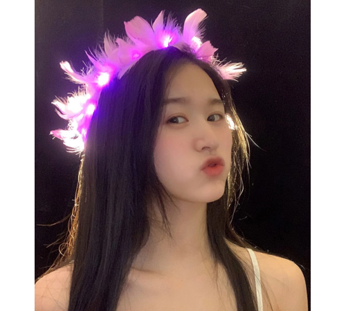 Led Işıklı Rengarenk Yanan 3 Fonksiyonlu Otrişli Parti Tacı Pembe Renk 12x12 cm