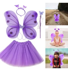 Lila Mor Kelebek Kostümü - Lila Mor Kelebek Kostüm Aksesuar Seti 4 Parça
