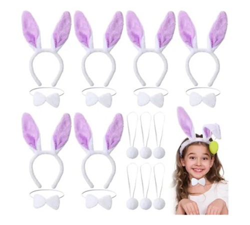 Lila Mor Tavşan Kulak Papyon Kuyruk 3'lü Parti Seti