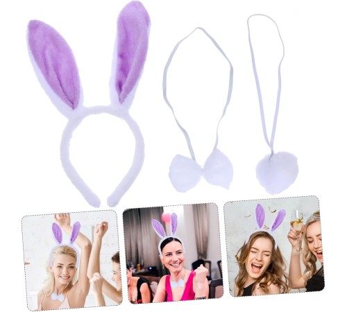 Lila Mor Tavşan Kulak Papyon Kuyruk 3'lü Parti Seti