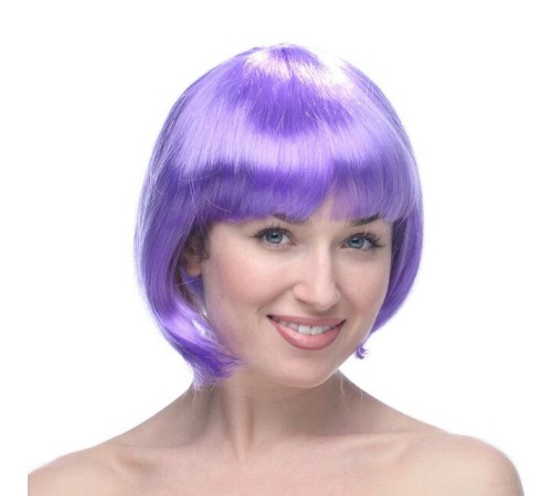 Lila Renk Kısa Model Parti Peruğu - Lila Renk Küt Saç