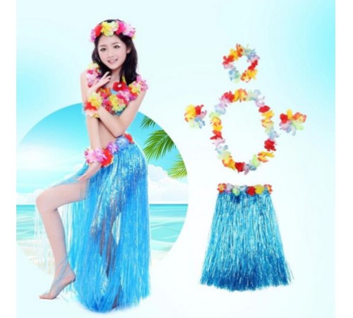 Luau Aloha Hawaii Partisi  Etek Taç ve Bileklik Seti Mavi
