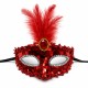 Lüks Kırmızı Tüylü Taşlı Balo Maskesi