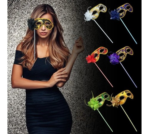 Lüks Taşlı Saplı Maskeli Balo Maskesi Mor Renk 35 cm