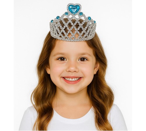 Mavi Kalpli Gümüş Renk Kraliçe Tacı Prenses Tacı