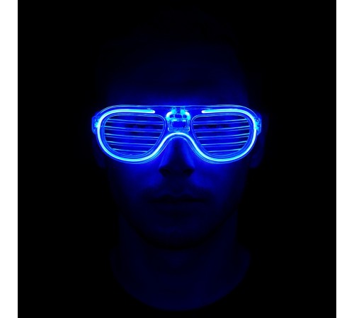 Mavi Led Işıklı Parti Gözlüğü - Neon Glow Şerit Gözlük 3 Modlu