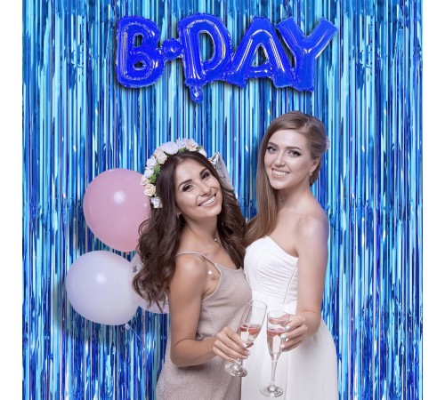 Mavi Renk Ekstra Metalize Parlak Saçaklı Arka Fon Perde İthal A Kalite 1x2 Metre