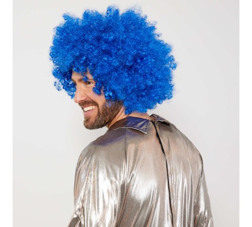 Mavi Renk Kıvırcık Afro Bonus Peruk