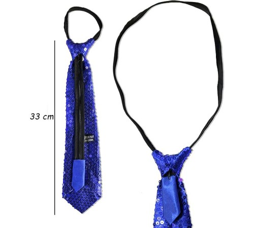 Mavi Renk Pul Payetli Işıltılı Parti Kravatı 33 cm