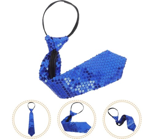 Mavi Renk Pul Payetli Işıltılı Parti Kravatı 33 cm