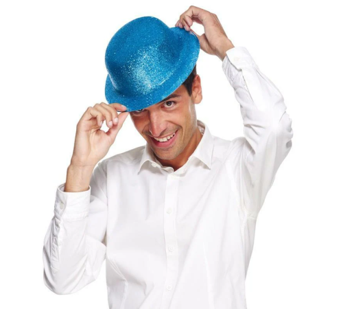 Mavi Renk Simli Melon Yuvarlak Parti Şapkası 24x26 cm