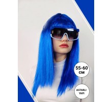 Mavi Renk Uzun Parti Peruğu