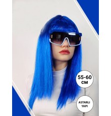 Mavi Renk Uzun Parti Peruğu