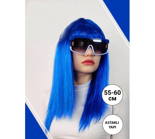 Mavi Renk Uzun Parti Peruğu