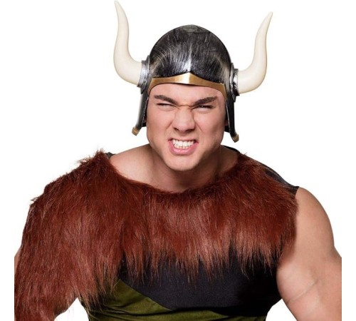 Mega Boynuzlu Viking Ivar Kaskı Eskitilmiş Desen Gümüş Renk