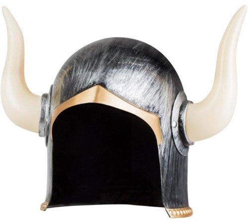 Mega Boynuzlu Viking Ivar Kaskı Eskitilmiş Desen Gümüş Renk