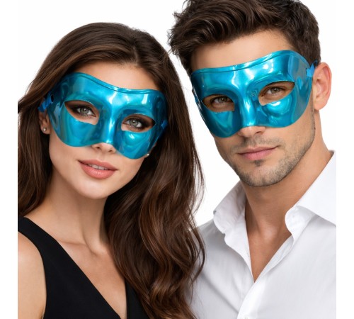 Metalize Parlak Parti Maskesi Turkuaz Mavi Renk 16x7 cm