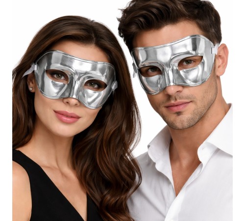 Metalize Parlak Parti Maskesi Gümüş Renk 16x7 cm