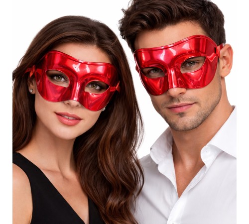 Metalize Parlak Parti Maskesi Kırmızı Renk 16x7 cm