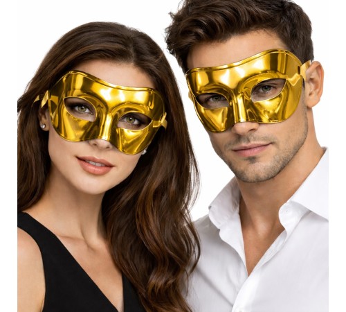 Metalize Parlak Parti Maskesi Altın Gold Renk 16x7 cm