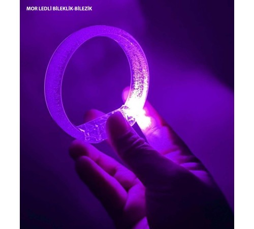 Mor Led Işıklı Baskı Yapılabilen Pilli Bileklik Bilezik 1,5 cm Genişlik