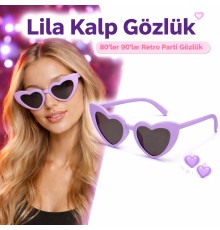 Mor Lila Retro Kalp Gözlük – 80’ler 90’lar Stil Parti Gözlüğü