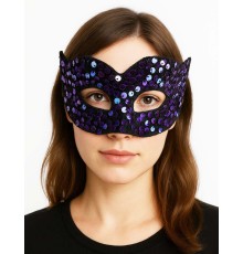 Mor Renk Arkadan Lastikli Pul Payet İşlemeli Balo After Parti Maskesi