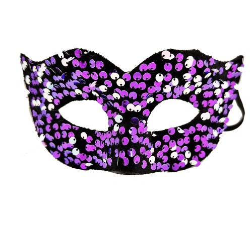 Mor Renk Arkadan Lastikli Pul Payet İşlemeli Balo After Parti Maskesi