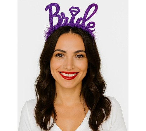 Mor Renk Bekarlığa Veda İtalik Yazı Alyanslı Bride Taç