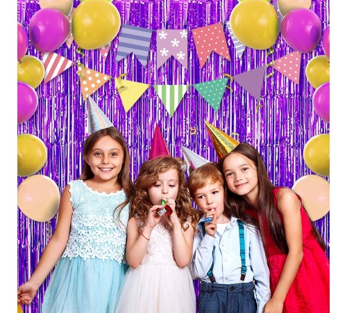 Mor Renk Ekstra Metalize Parlak Saçaklı Arka Fon Perde İthal A Kalite 1x2 Metre