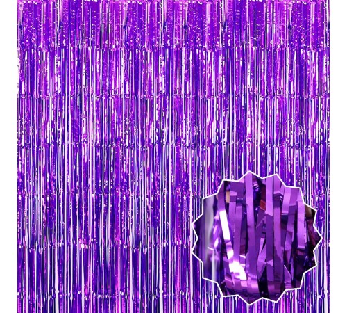 Mor Renk Ekstra Metalize Parlak Saçaklı Arka Fon Perde İthal A Kalite 1x2 Metre