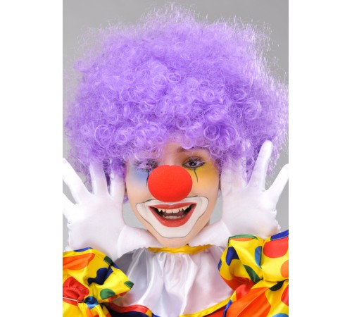 Mor Renk Kıvırcık Afro Bonus Peruk Takma Saç ve Kırmızı Burun Seti