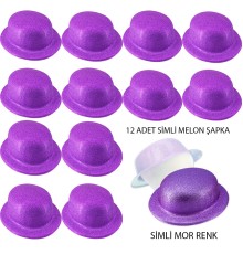 Mor Renk Simli Melon Yuvarlak Parti Şapkası 12 Adet