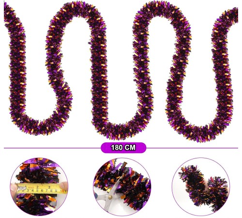 Mor Turuncu Renk 4 cm Genişlik Garland Çift Renk Sim Süs 180 cm