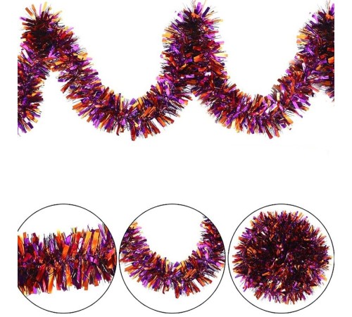 Mor Turuncu Renk 4 cm Genişlik Garland Çift Renk Sim Süs 180 cm