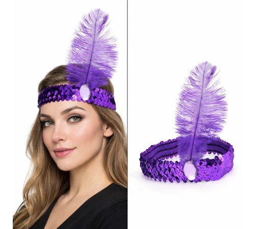 Mor Tüylü Retro Çarliston Saç Bandı - 70-80-90’lar Parti Tacı