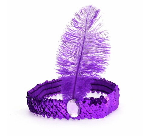 Mor Tüylü Retro Çarliston Saç Bandı - 70-80-90’lar Parti Tacı