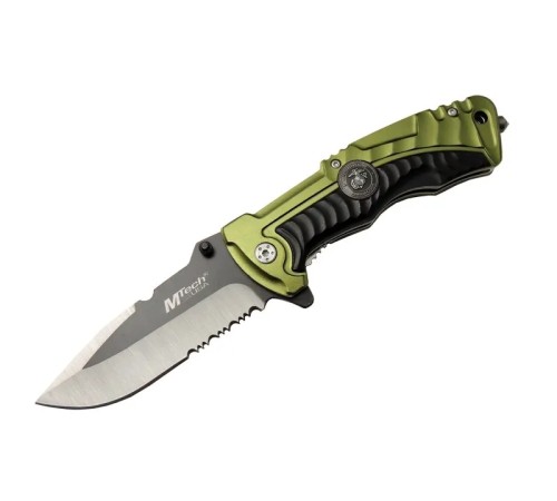 Mtech 4-12-1 Haki Kurtarma / Kamp Çakısı 21cm- Yarı Otomatik, Testere Detaylı, Cam Kırma Aparatlı, Kemerlikli