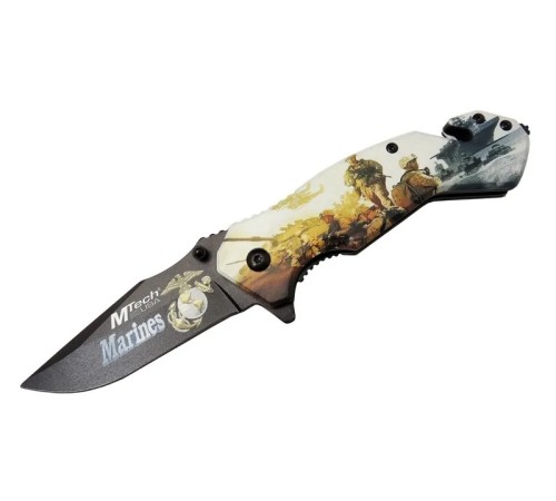 Mtech 4 23 2 Marines Kurtarma / Kamp Çakı 20cm - Yarı Otomatik, Kemerlikli, Cam Kırma Ve İp Kesme Aparatlı