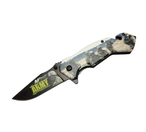 Mtech 4 23 3 Army Kurtarma / Kamp Çakı 20cm - Yarı Otomatik, Kemerlikli, Cam Kırma Ve İp Kesme Aparatlı