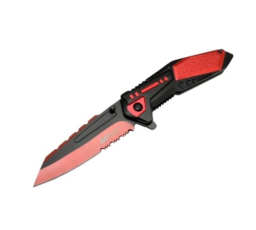 Mtech 4173 Kırmızı Kamp Çakı 21cm - Yarı Otomatik, Kemerlikli, Testere Detaylı