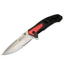 Mtech 4192 Kırmızı Kamp Çakı 21cm - Yarı Otomatik, Kemerlikli, Testere Detaylı, Desenli Sap