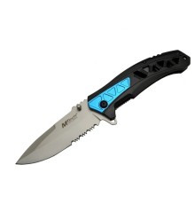 Mtech 4193 Mavi Kamp Çakı 21cm - Yarı Otomatik, Kemerlikli, Testere Detaylı, Desenli Sap
