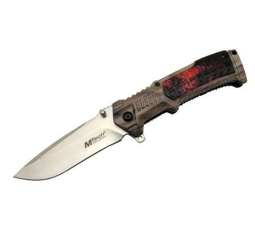 Mtech 463 Kahverengi Kamp Çakı 21cm - Yarı Otomatik, Kemerlikli, Plastik Sap